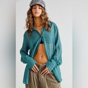 NWT Free People Sheer Button Down Love Life Top XS